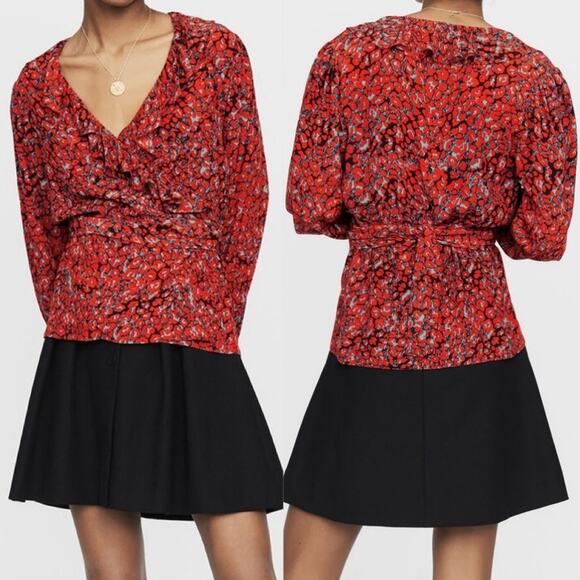 Maje Lito Leopard Print Wrap Top size 2 - Picture 12 of 13